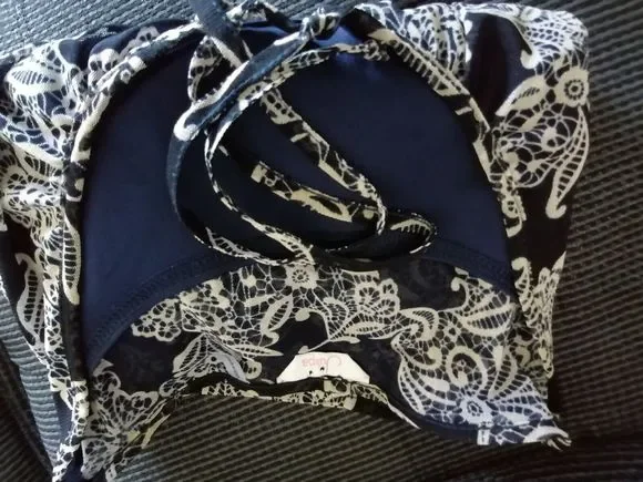 Womens Blouse Size 28 Navy And White Double Layer dress up or down - Picture 15 of 15